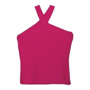 Bailey 44 Ribbed Knit Semi Cropped Halter Top Hot Pink Size M NWT Fitted